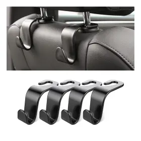 Hanemia 728070728739 Car Back Seat Headrest Hooks 4 Pack Black Stylish Hanger Black2