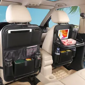 Monkonar 747558298090 2pack Leather Car Backseat Organizer With Food Tray-23x17in Black Monkonar 747558298090 2pack Leather Car Backseat Organizer With Food Tray-23x17in Black