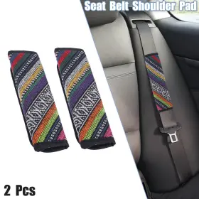 747709433592 X-AUTOHAUX Linen Car Interior Seat Belt Pad Mat