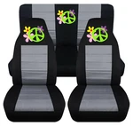 Front+rear Car Seat Covers Black-silver W/ Peace Symbol Fits Wrangler Lj 03-06. Fixed Price $152.99.