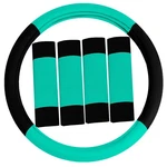 Universal Modernistic Car Steering Wheel Cover And Seat Belt Pads. Fixed Price $17.99.
