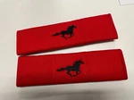 2 Red Cotton Seat Belt Covers With Black Running Horse Fits All Cars. Fixed Price $12.99.