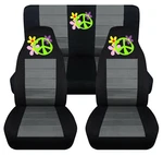 Front+rear Car Seat Covers Black-charcoal W/peace Symbol Fits Wrangler Lj 03-06. Fixed Price $152.99.