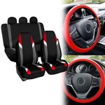 Supreme Modernistic Car Seat Covers Red Black W/ Silicone Steering Wheel Cover. Fixed Price $43.98.